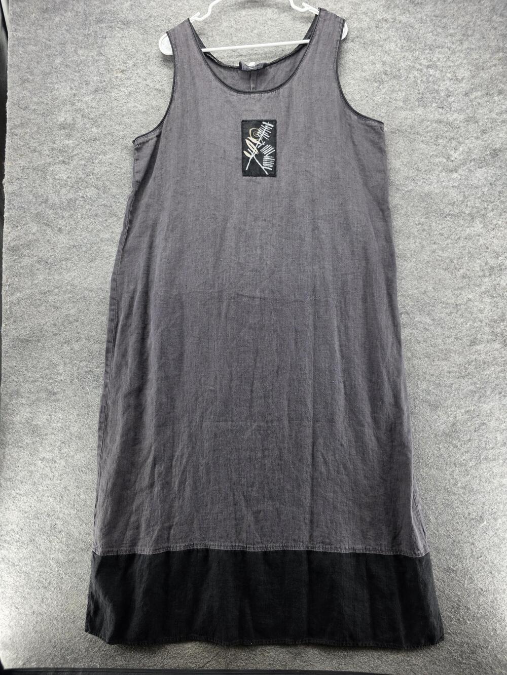 Fenini Linen Dress Womens 1X Gray Black Sleeveless Shift Made in USA Style 8844